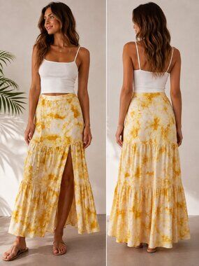 Sachin + Babi Jasper Tie-Dye Cotton Maxi Skirt Mustard Size 8 NWT